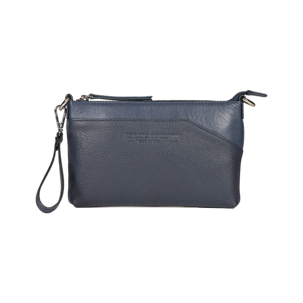 RB2003D | Genuine full-grain leather shoulder/wrist bag, dollar/light grain. Removable shoulder strap and handle. Blue color. Dimensions: 22 x 14 x 2.5 cm. Packaging: Non-Woven Fabric Bag - Bag at Dealshubindia