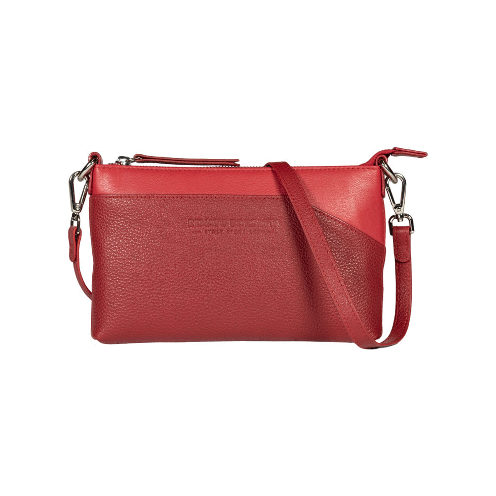 RB2003V | Shoulder/Wrist Bag made of genuine full grain leather, dollar/light grain. Removable shoulder strap and handle. Red color. Dimensions: 22 x 14 x 2.5 cm. Packaging: Non-Woven Fabric Bag - Bag at Dealshubindia
