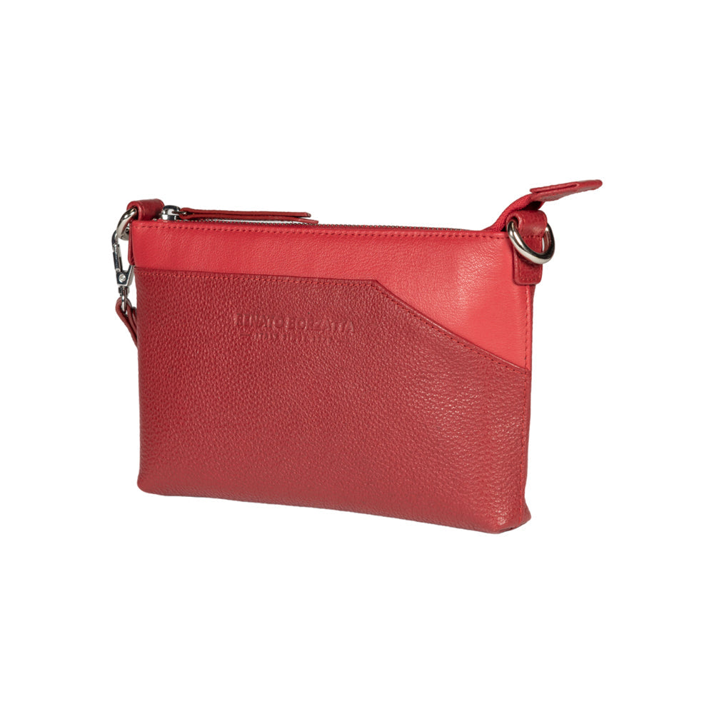 RB2003V | Shoulder/Wrist Bag made of genuine full grain leather, dollar/light grain. Removable shoulder strap and handle. Red color. Dimensions: 22 x 14 x 2.5 cm. Packaging: Non-Woven Fabric Bag - Bag at Dealshubindia