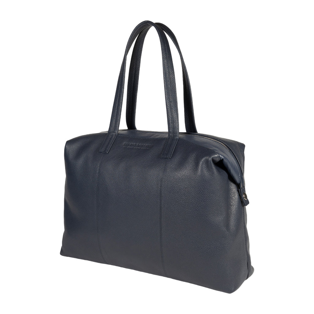 RB2004D | Shopping Bag Convertible to Trunk made of genuine full grain leather, dollar/light grain. Double handles. Blue color. Dimensions: 43 x 36 x 14 cm. Packaging: Non-Woven Fabric Bag. - Bag at Dealshubindia