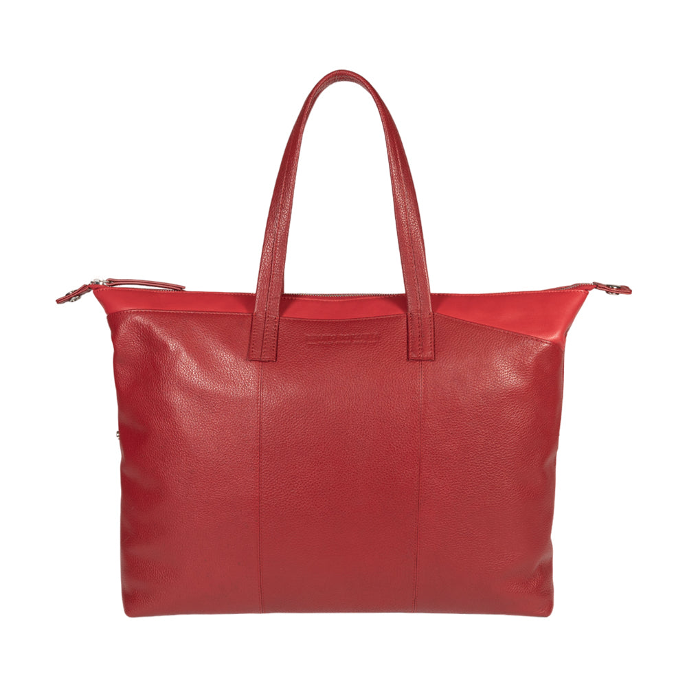 RB2004V | Shopping Bag Convertible to Trunk made of genuine full grain leather, dollar/light grain. Double handles. Red color. Dimensions: 43 x 36 x 14 cm. Packaging: Non-Woven Fabric Bag. - Bag at Dealshubindia