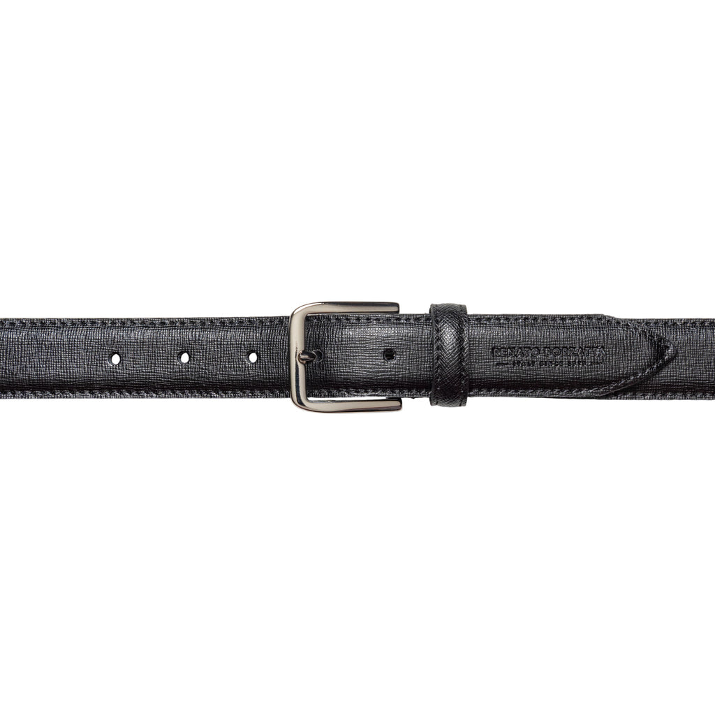 RB4017A | Cintura Donna Made in Italy in Vera Pelle Saffiano. Fibbia in finitura Argento Lucido. Colore Nero. Dimensioni: cm 115 x 3,0 x 0,5 (giro vita cm 100) - Accessorio at Dealshubindia