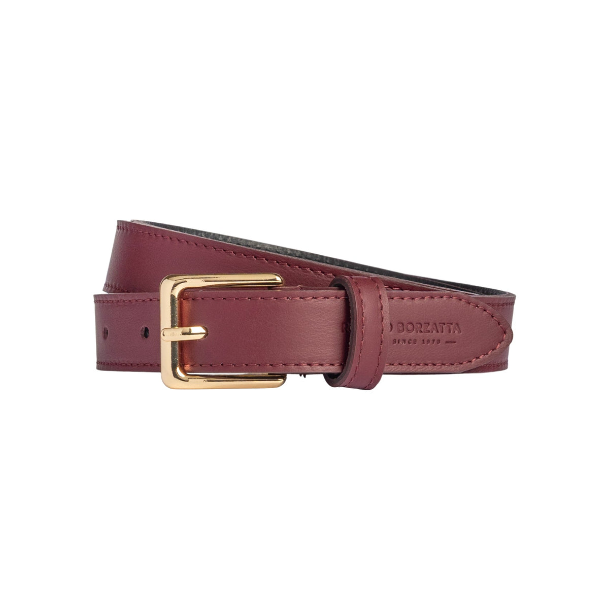 RB4019X | Women's Belt Made in Italy in Genuine Soft Sauvage Leather. Polished Gold-finish buckle. Bordeaux color. Dimensions: 115 x 2.5 x 0.5 cm (waistline 100 cm) - Accessory at Dealshubindia