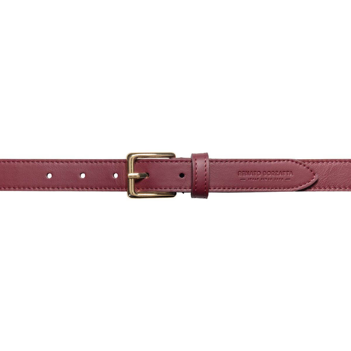 RB4019X | Women's Belt Made in Italy in Genuine Soft Sauvage Leather. Polished Gold-finish buckle. Bordeaux color. Dimensions: 115 x 2.5 x 0.5 cm (waistline 100 cm) - Accessory at Dealshubindia
