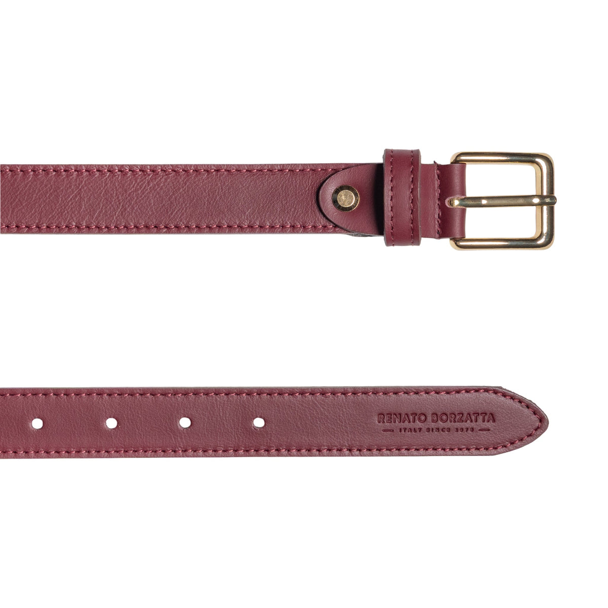 RB4019X | Women's Belt Made in Italy in Genuine Soft Sauvage Leather. Polished Gold-finish buckle. Bordeaux color. Dimensions: 115 x 2.5 x 0.5 cm (waistline 100 cm) - Accessory at Dealshubindia