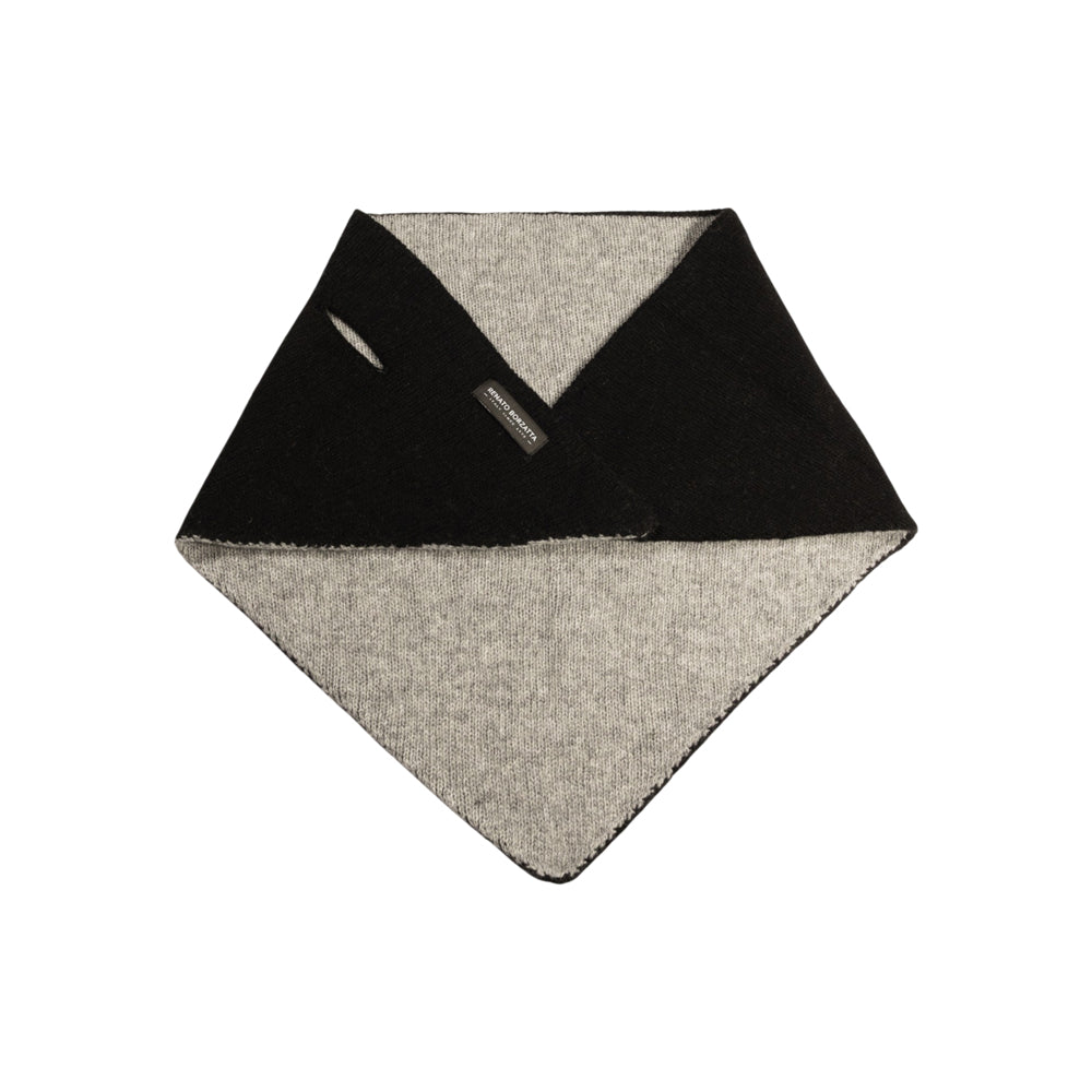 RB5009GW | COURMAYEUR - Women's Double-Sided Triangular Scarf with Buttonhole in Plain Knit, Made in Italy. Color: Black/Grey - Hats and Scarves at Dealshubindia
