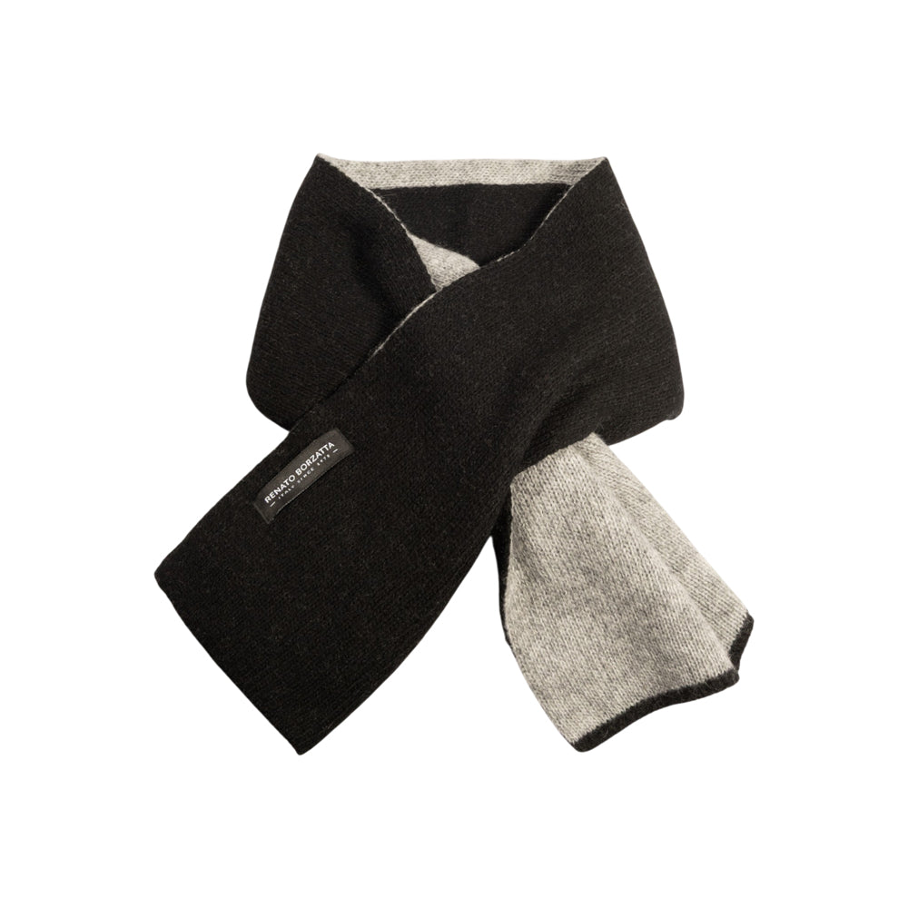 RB5010GW | COURMAYEUR - Unisex Double-Sided Short Neck Warmer Scarf with Buttonhole in Plain Knit Made in Italy. Color: Black/Grey - Hats and Scarves at Dealshubindia