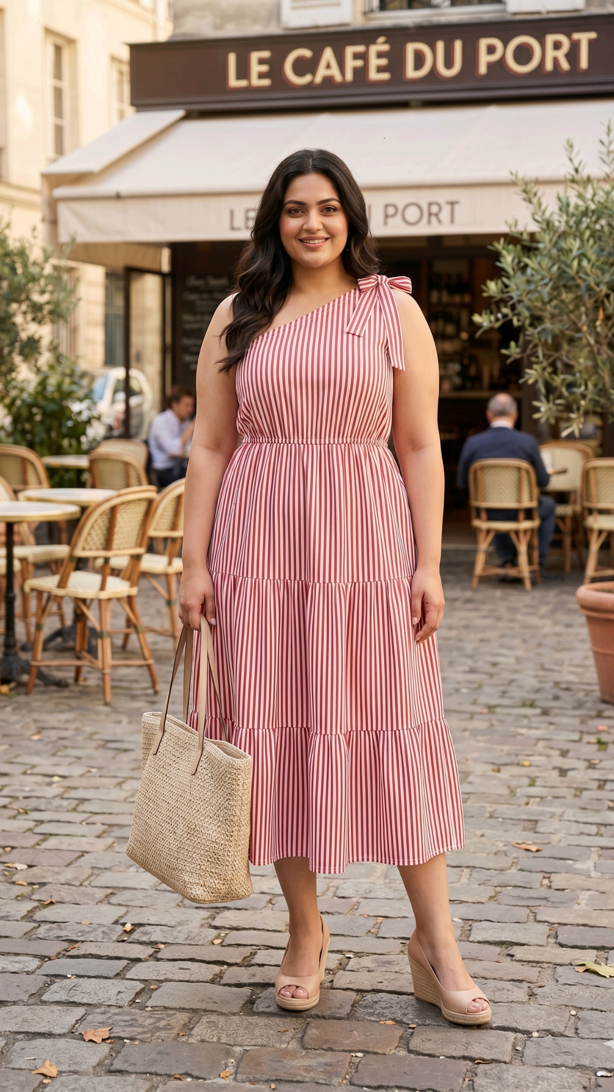 Plus Size Red Printed Cotton One Shoulder Midi Dress for Women – Stylish Casual Wear - Dresses at Dealshubindia