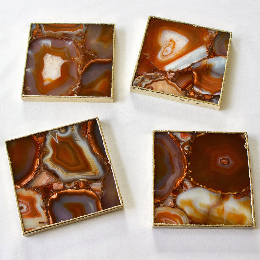 Red Agate Square Coasters – Set of 4