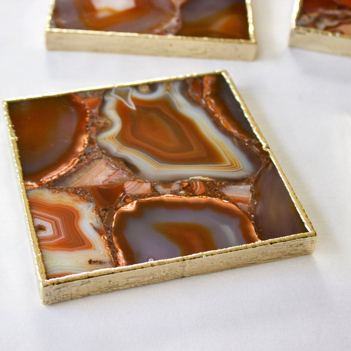Red Agate Square Coasters – Set of 4