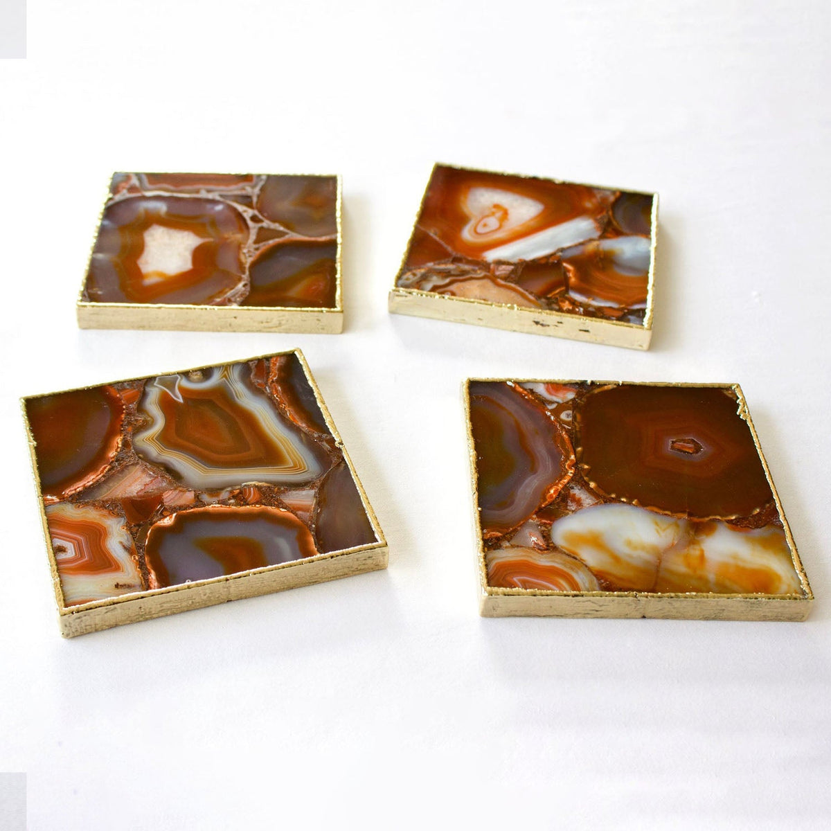 Red Agate Square Coasters – Set of 4