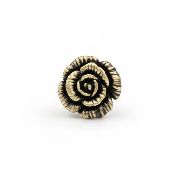 Open Rose Cabinet Knobs in Antique Brass