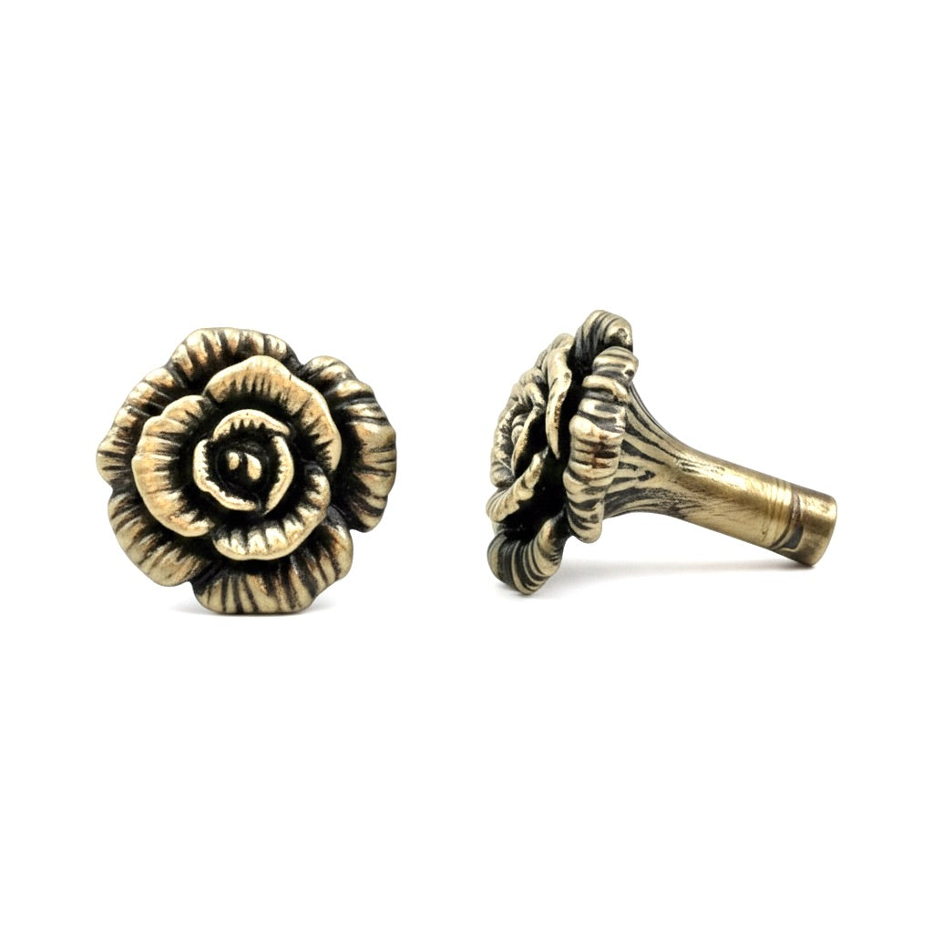 Open Rose Cabinet Knobs in Antique Brass