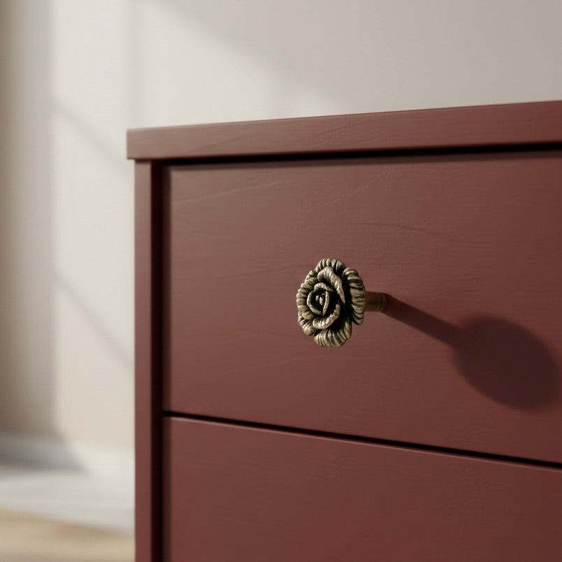 Open Rose Cabinet Knobs in Antique Brass