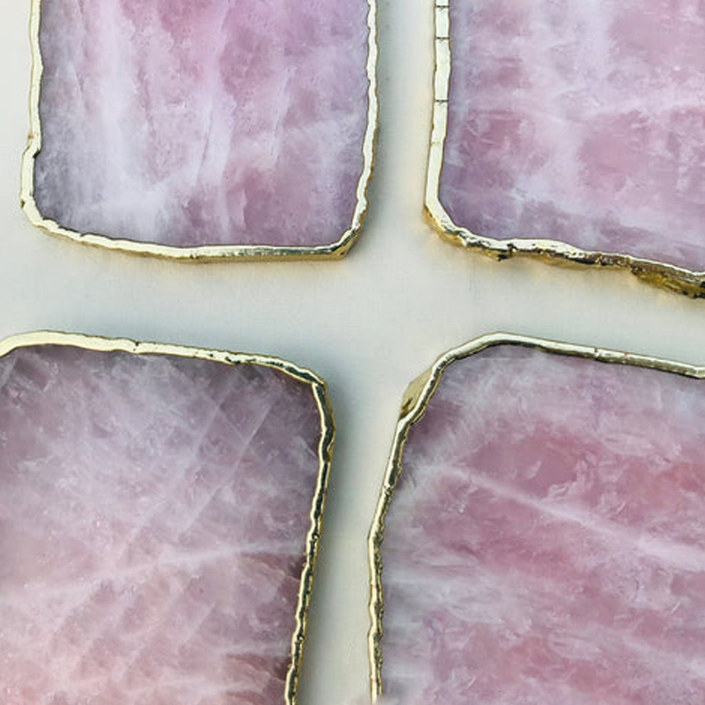 Rose Quartz Natural Edge Coasters – Set of 4