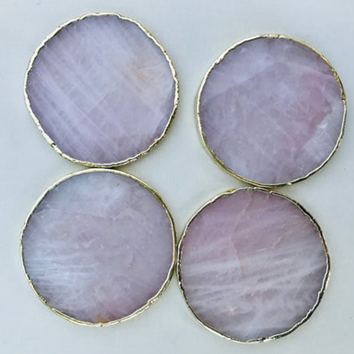 Rose Quartz Hand Rounded Coasters – Set of 4