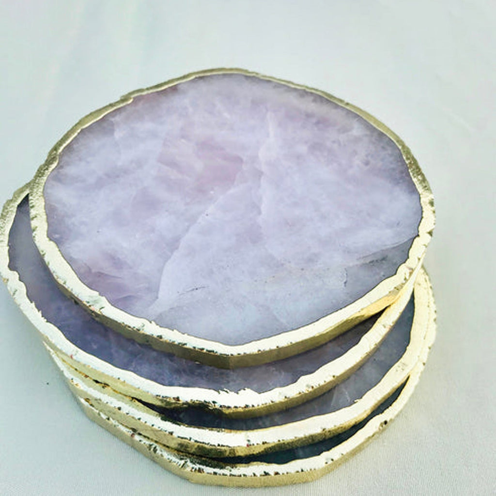Rose Quartz Hand Rounded Coasters – Set of 4