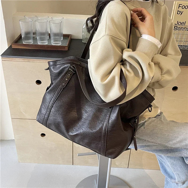 Leather Womens Tote Shoulder Crossbody Bag (Coffee) - Apparel & Accessories > Handbags, Wallet's & Cases > Handbags > Shopper Bags at Dealshubindia