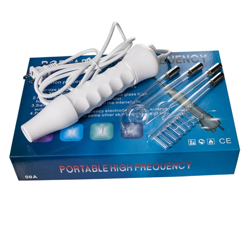 Portable high-frequency beauty wand with metal electrodes and power cord