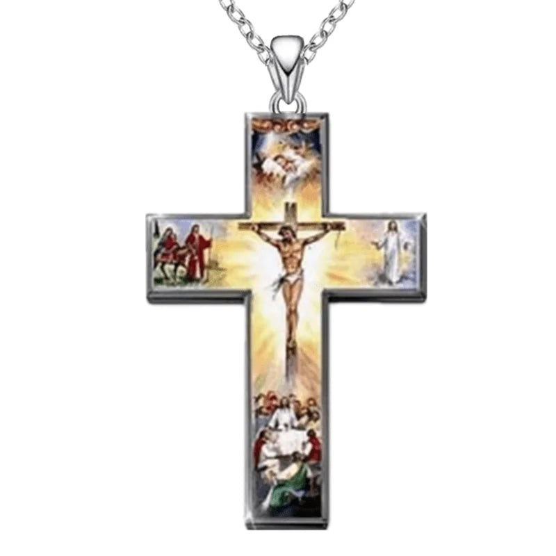 Vintage Women Cross Pendant Religious Belief Jesus Cross Painted Sticker Pendant Charm Necklaces for Women Cross Jewelry Gift - n/a at Dealshubindia