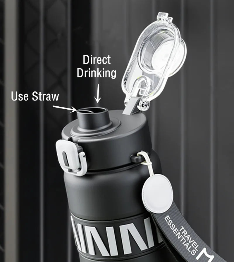 800ML Sports Vacuum Flask with Straw Black-2