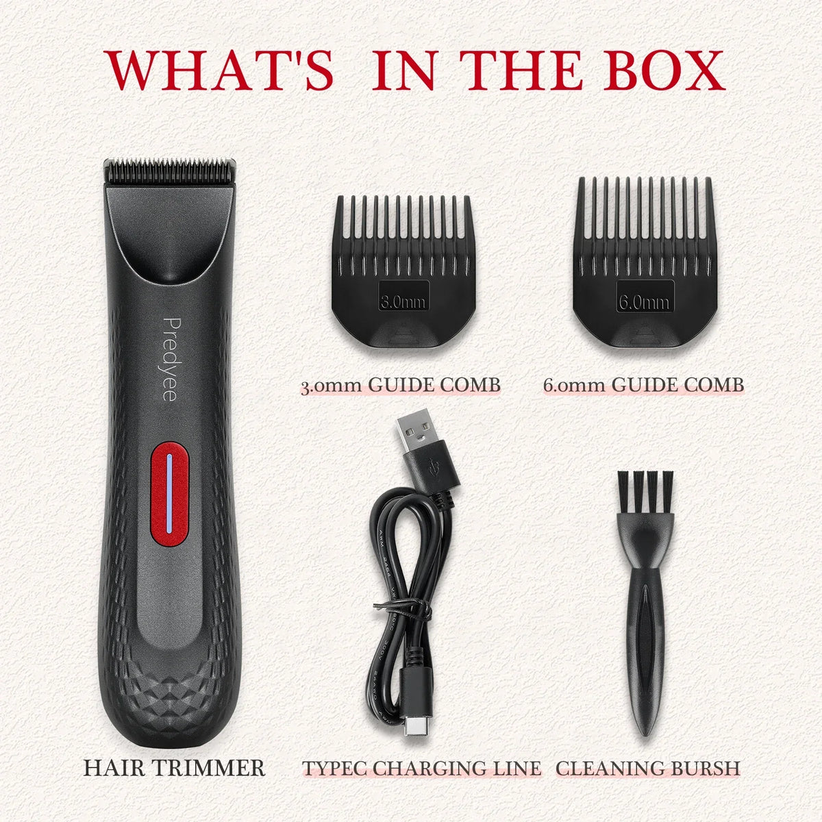 Womens Waterproof Intimate Hair Trimmer Body Groomer Red