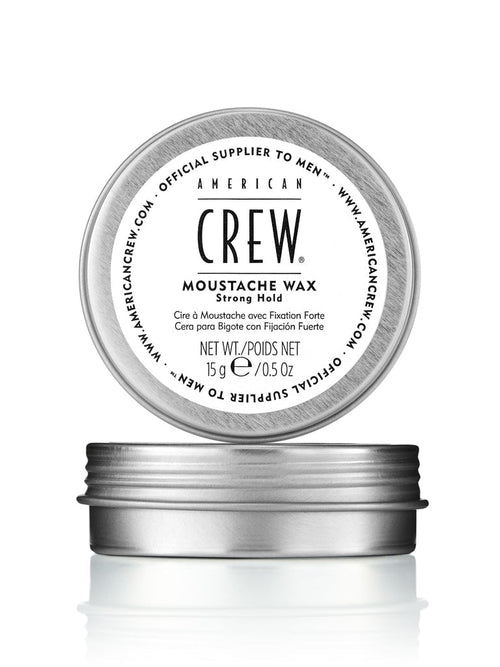 Moustache wax in round metal tin with screw top, 15 g label