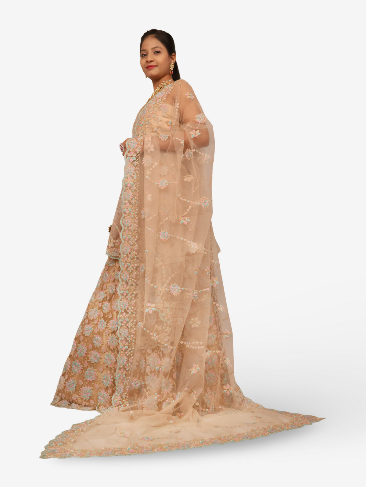 Semi-Stitched Lehenga with Soft Net Fabric & Multi beads work by Shreekama