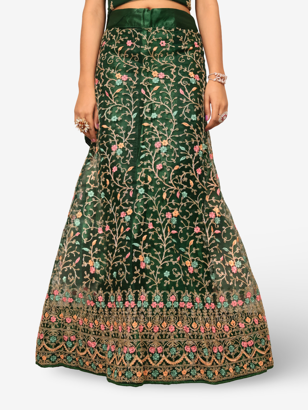 Semi-Stitched Lehenga with Embroidery & Zari Thread Work by Shreekama