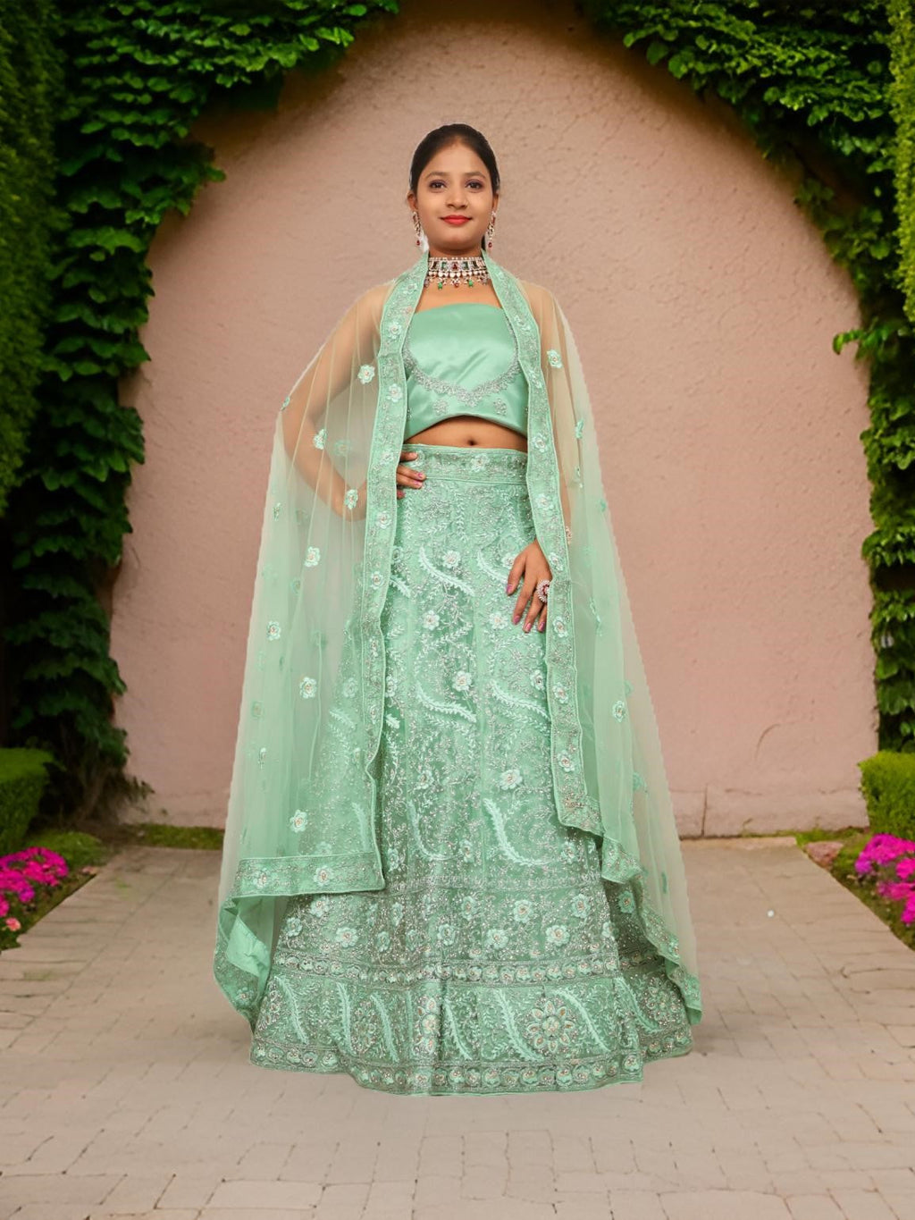 Semi-Stitched Lehenga with American Diamond & Zari Thread Work by Shreekama - Semi-Stitched Lehenga at Dealshubindia