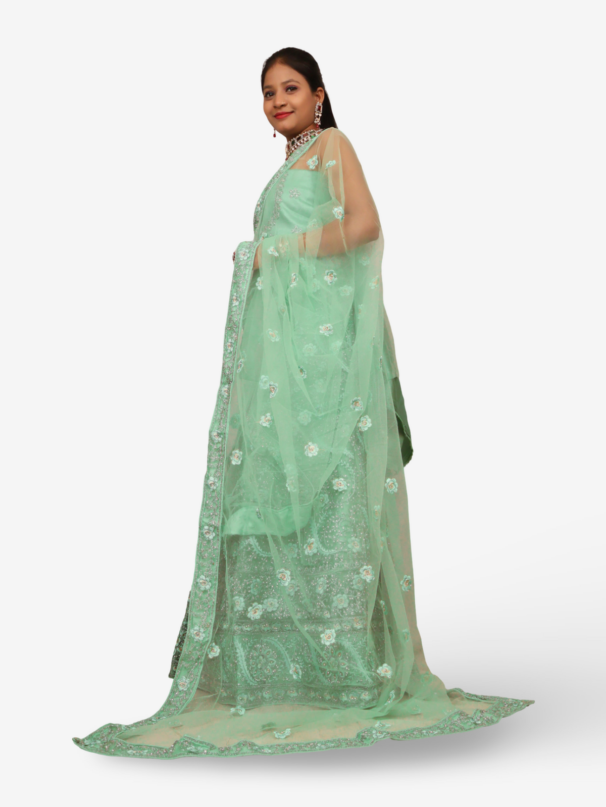 Semi-Stitched Lehenga with American Diamond & Zari Thread Work by Shreekama - Semi-Stitched Lehenga at Dealshubindia
