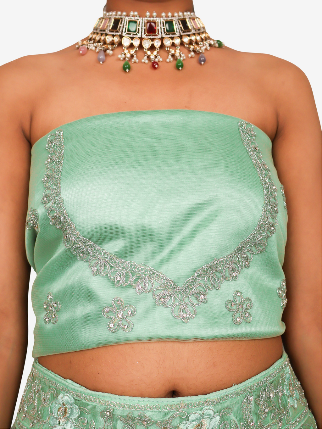 Semi-Stitched Lehenga with American Diamond & Zari Thread Work by Shreekama - Semi-Stitched Lehenga at Dealshubindia