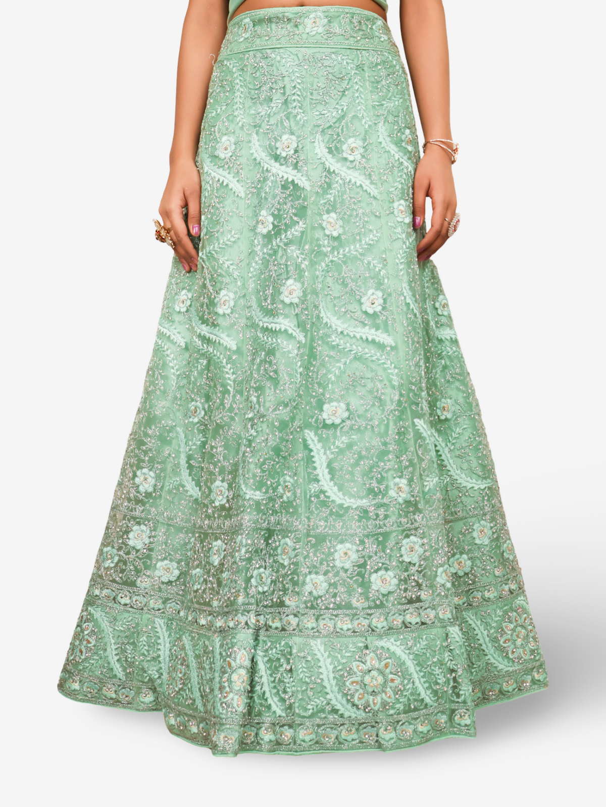Semi-Stitched Lehenga with American Diamond & Zari Thread Work by Shreekama - Semi-Stitched Lehenga at Dealshubindia