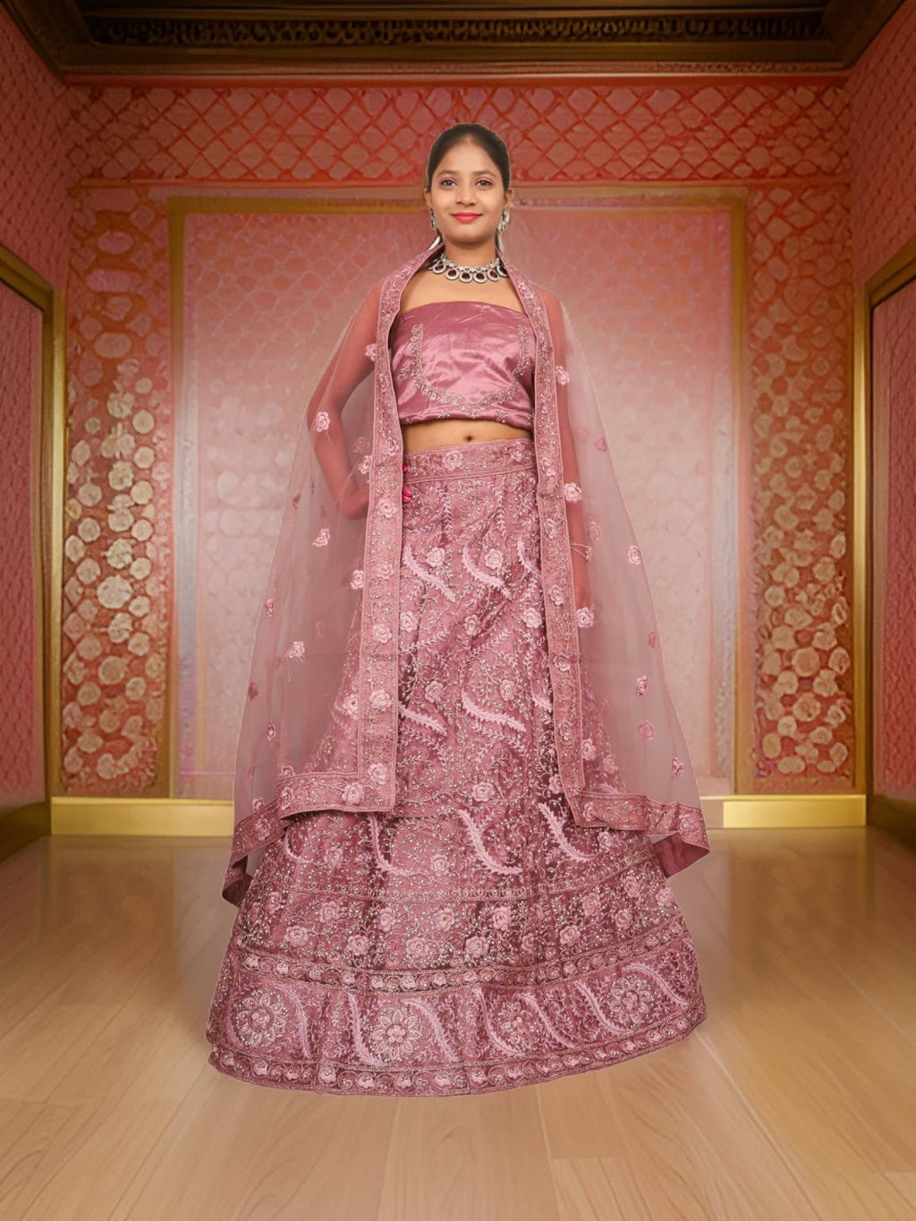 Semi-Stitched Lehenga with American Diamond & Zari Thread Work by Shreekama - Semi-Stitched Lehenga at Dealshubindia