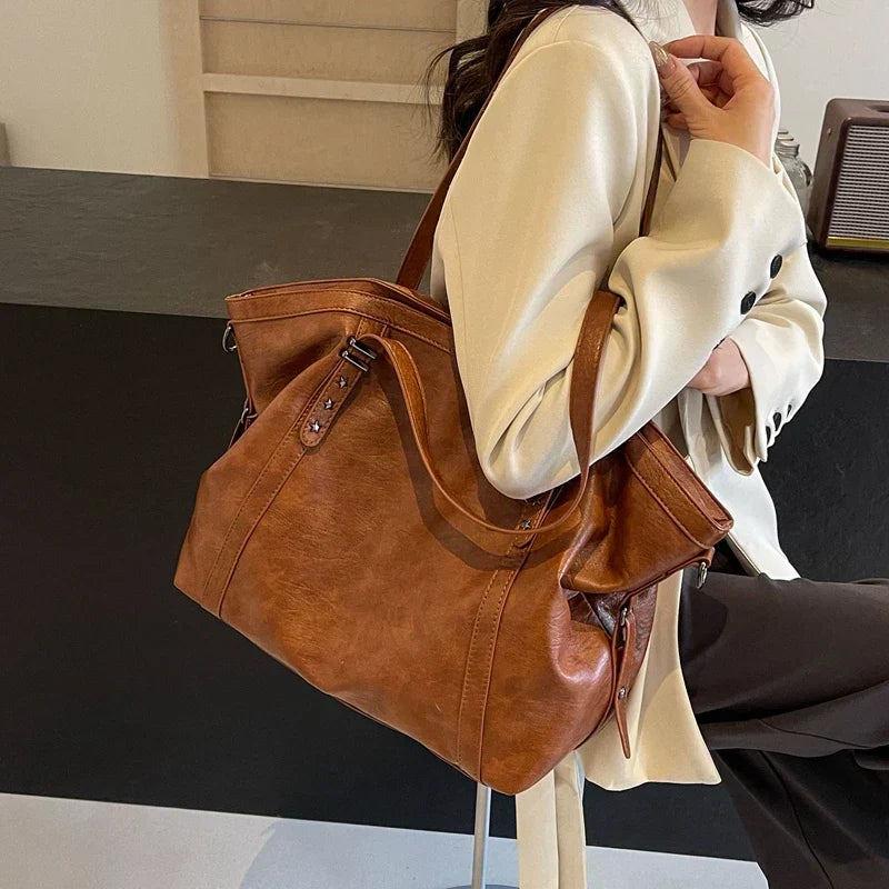 Leather Womens Tote Shoulder Crossbody Bag (Brown) - Apparel & Accessories > Handbags, Wallet's & Cases > Handbags > Shopper Bags at Dealshubindia