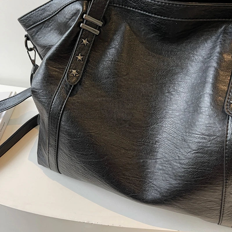 Leather Womens Tote Shoulder Crossbody Bag (Black) - Apparel & Accessories > Handbags, Wallet's & Cases > Handbags > Shopper Bags at Dealshubindia