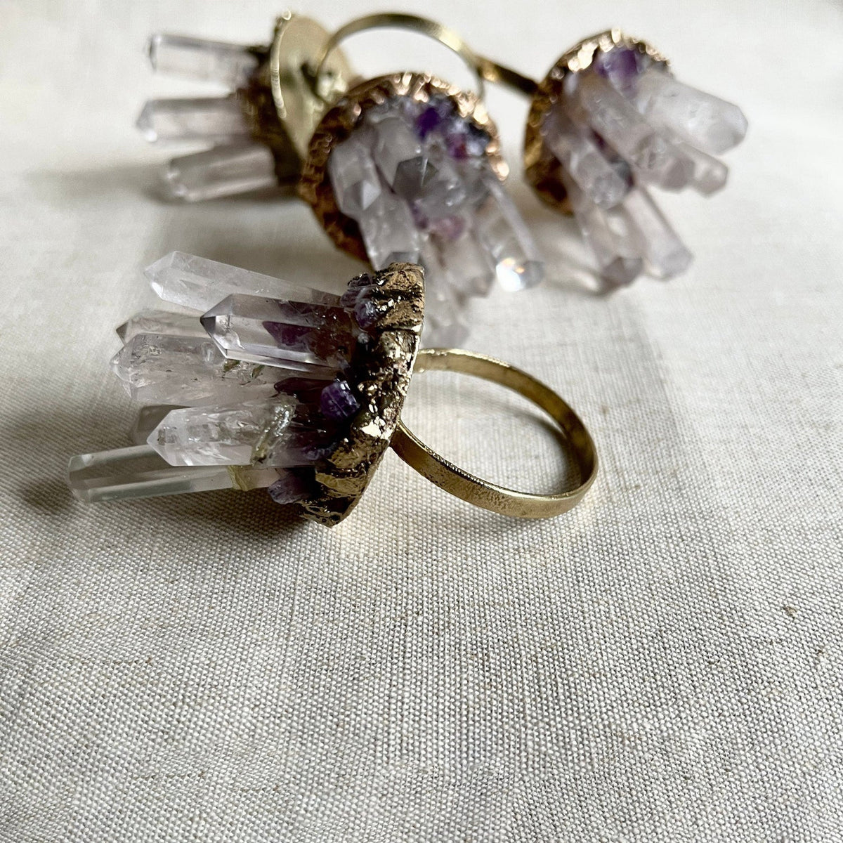 Set of 4 Chunky Clear Quartz Crystal Agate Napkin Rings