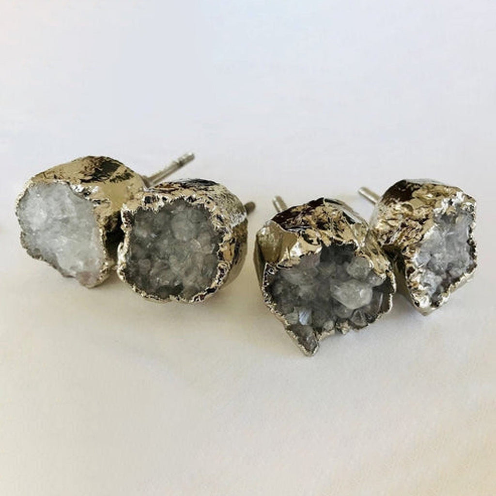 Crystal Druzy Stone Furniture Door Knob Crystal White Cabinet Handle with Silver finish Brass Hardware,Cupboard Pulls Drawer Knobs