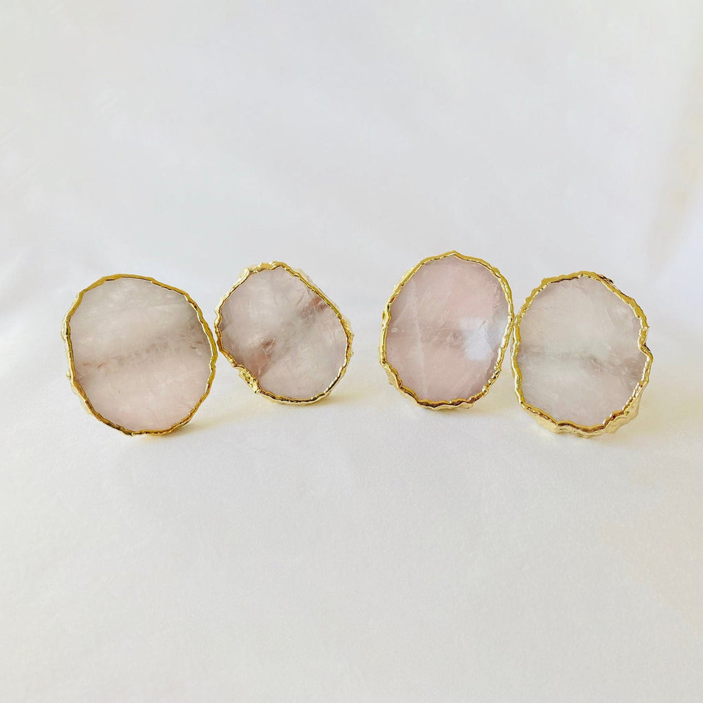 Set of 4 Hand Rounded Rose Quartz Agate Napkin Rings