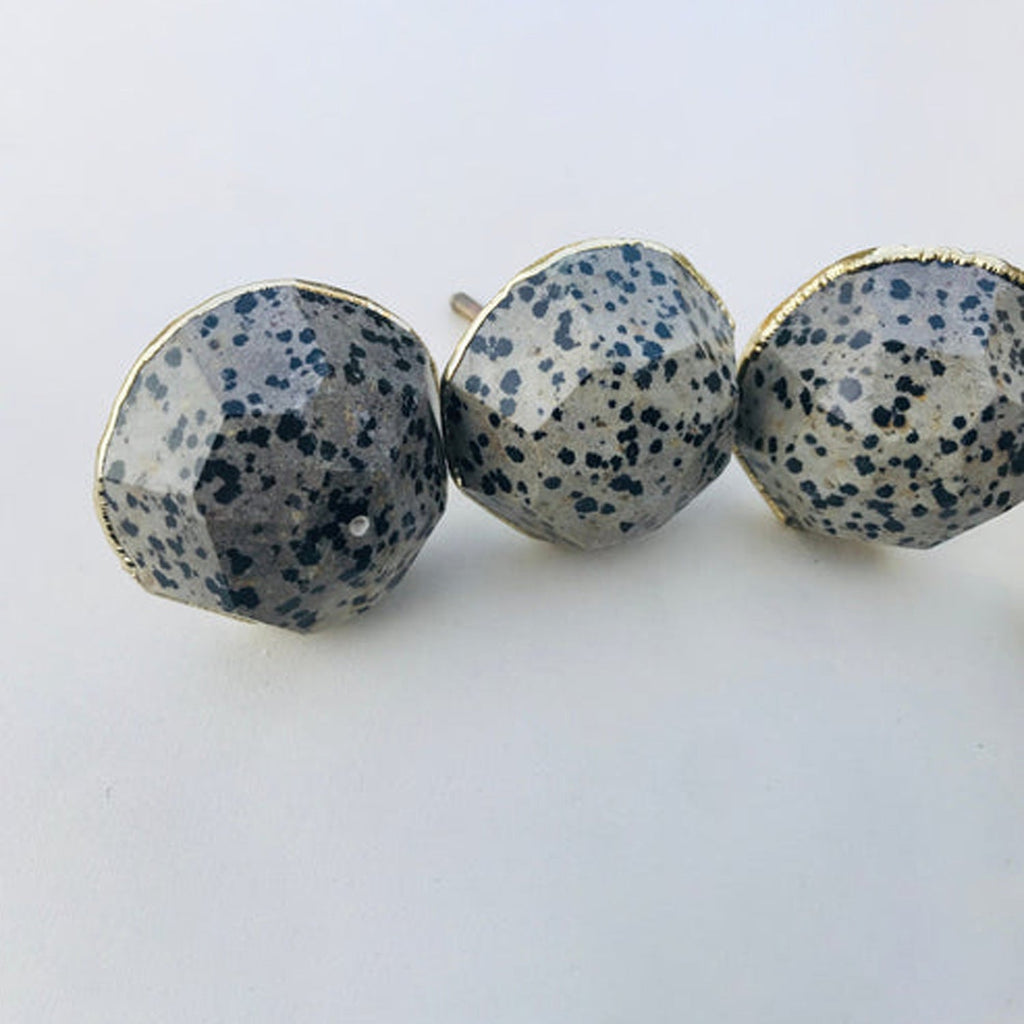 Large Faceted Dalmatian Jasper Gemstone/Agate Classic Finish Cabinet Drawer Pull Wardrobe Dresser Interior Decorative Handle