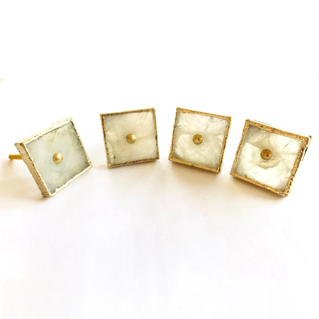 Square White Agate Classic Vintage Finish Cabinet Drawer Pull Dresser Handle Knobs