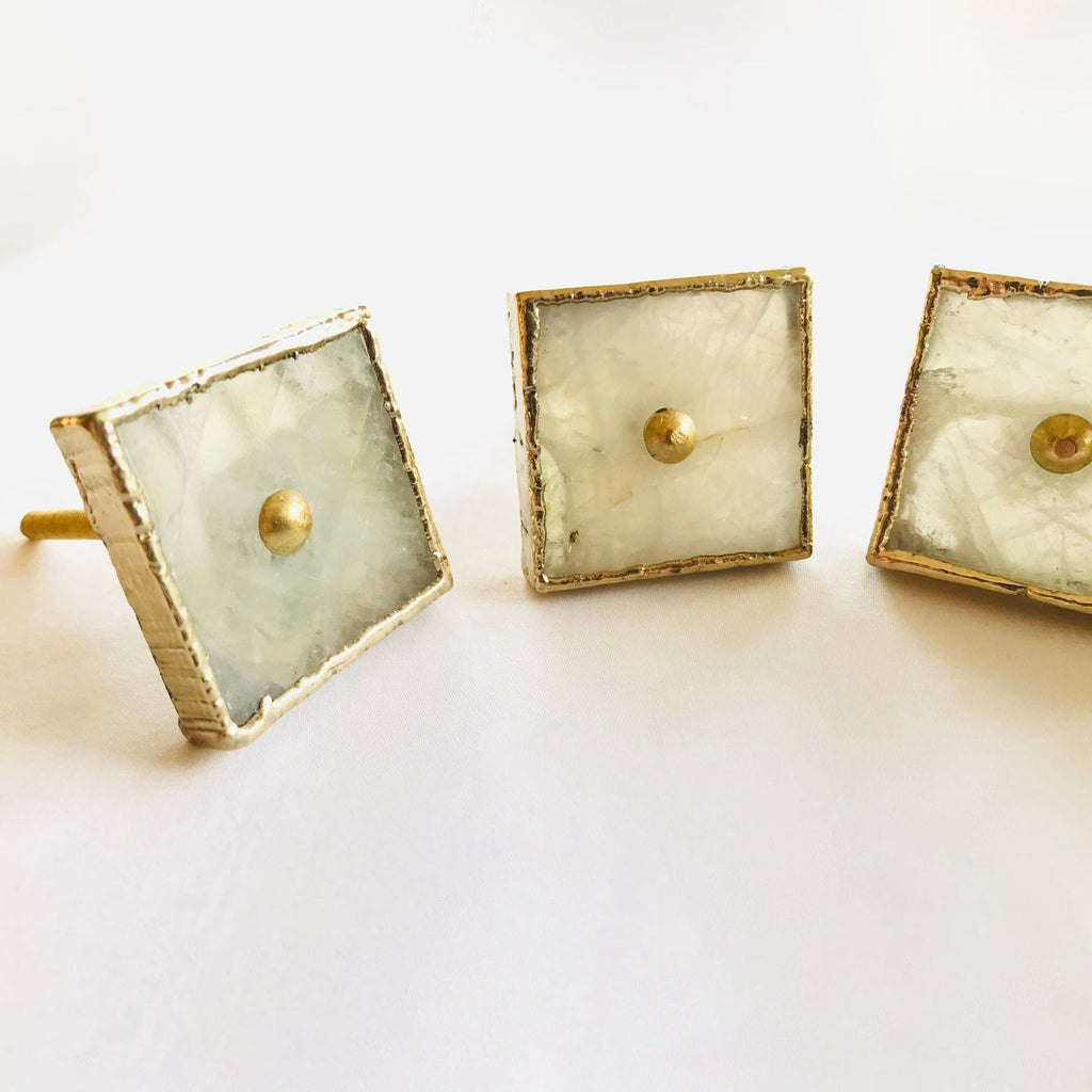 Square White Agate Classic Vintage Finish Cabinet Drawer Pull Dresser Handle Knobs