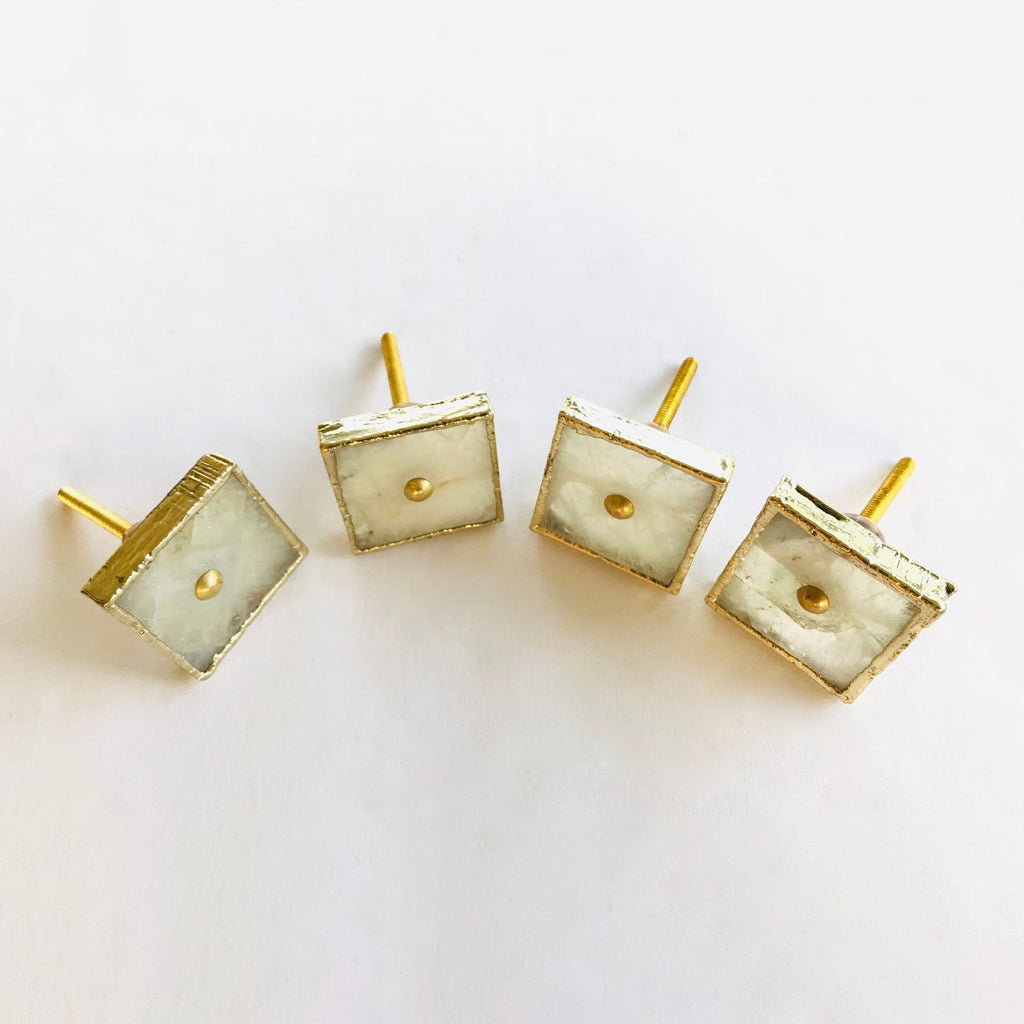 Square White Agate Classic Vintage Finish Cabinet Drawer Pull Dresser Handle Knobs