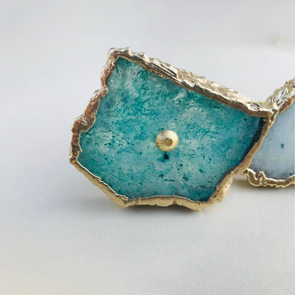 Aqua Agate Slice Cabinet Knobs
