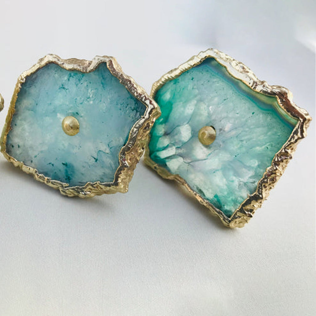 Aqua Agate Slice Cabinet Knobs