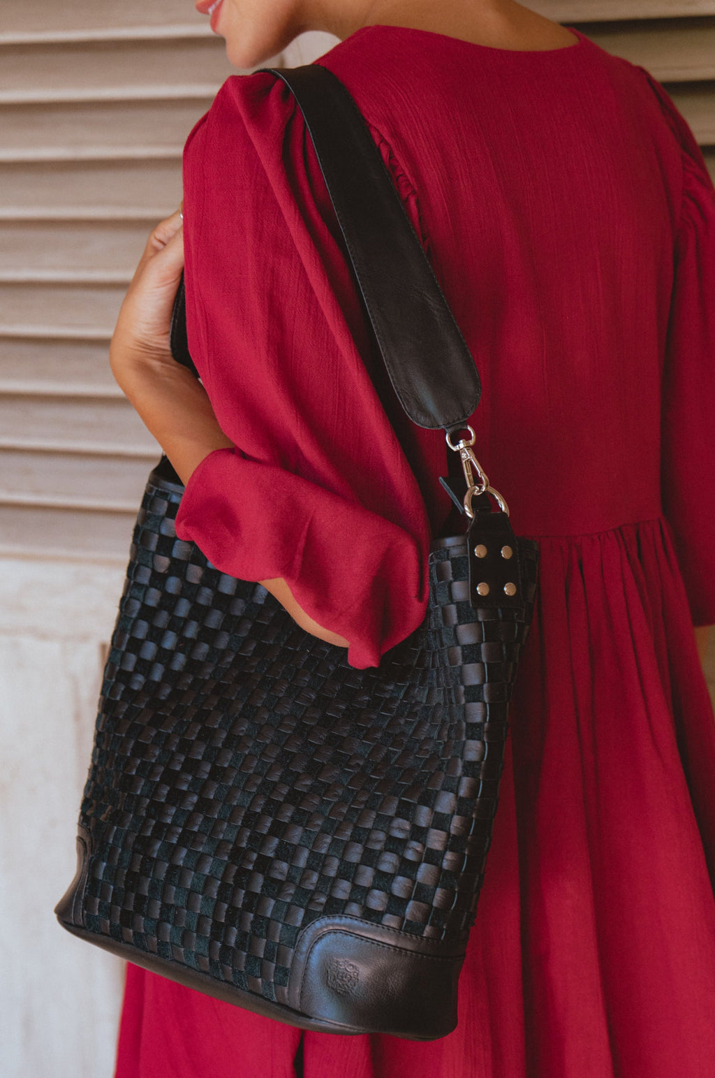 Soho Lane Woven Leather Shoulder Bag - Leather bag at Dealshubindia