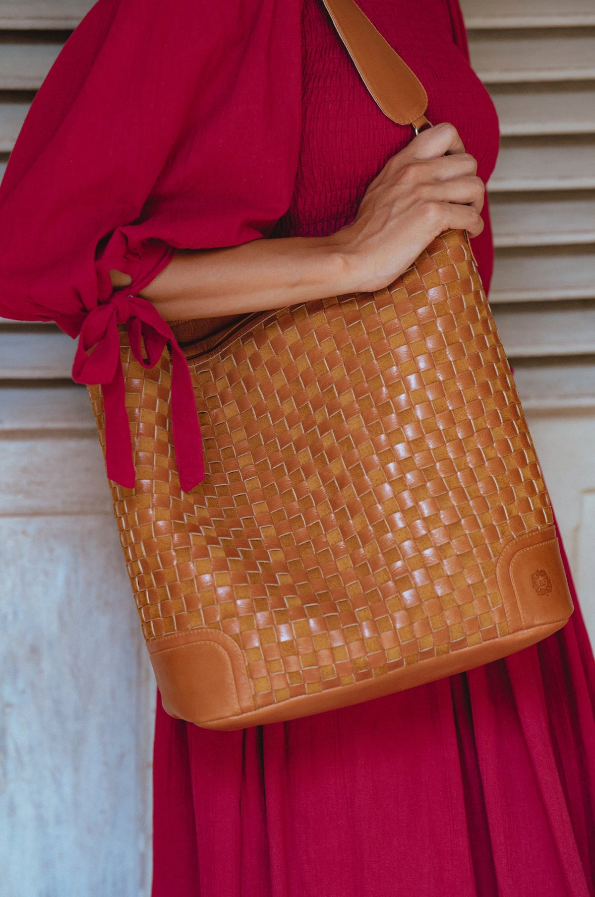 Soho Lane Woven Leather Shoulder Bag - Leather bag at Dealshubindia