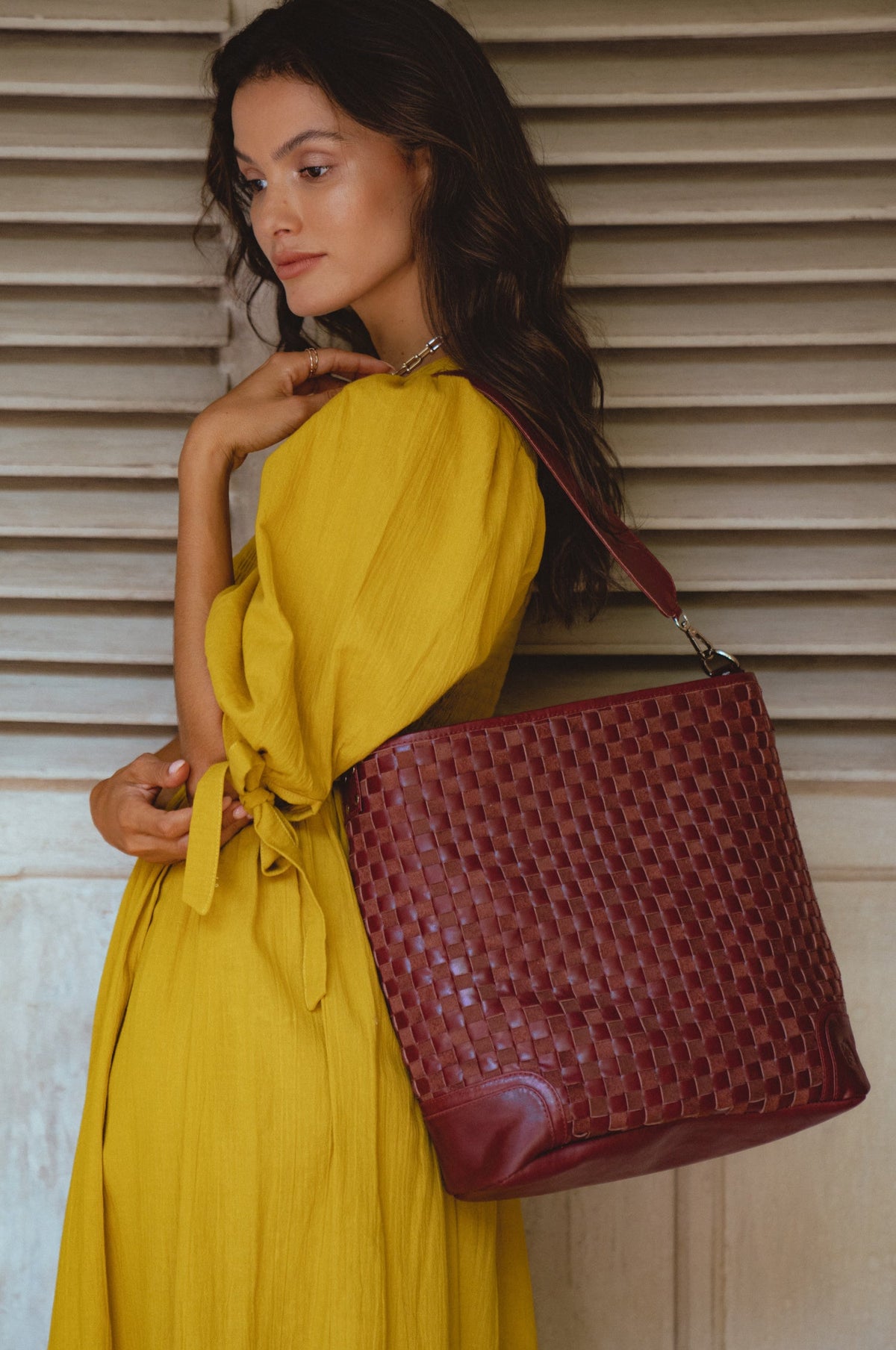 Soho Lane Woven Leather Shoulder Bag - Leather bag at Dealshubindia