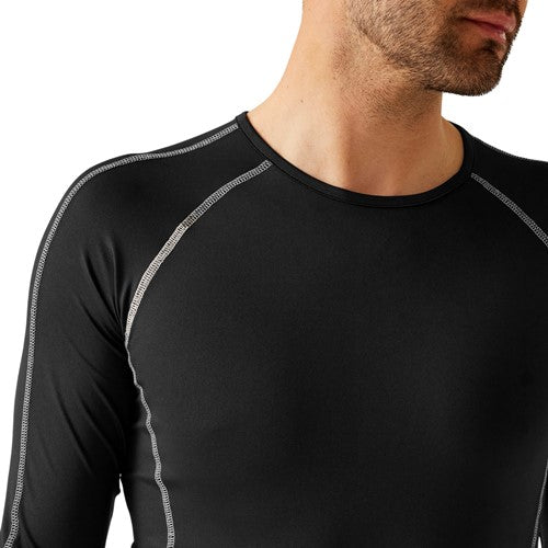 Thermal base layer top, black crew neck with gray contrast stitching