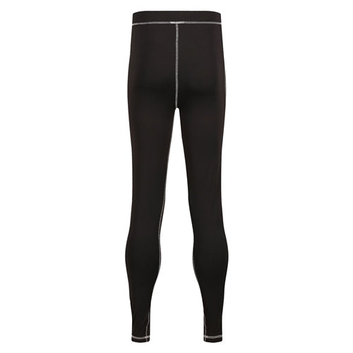 Thermal base layer pants, black with gray piping and elastic waistband